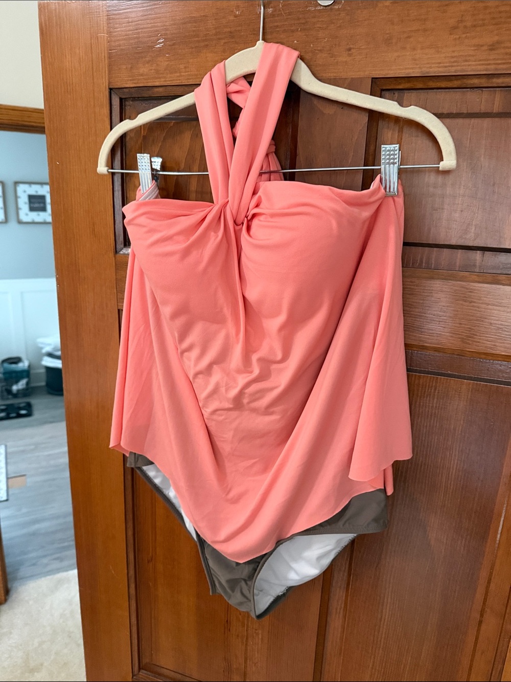 VENUS Coral Pink One-Piece Swimsuit with Draped Overlay